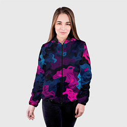Куртка с капюшоном женская Синий и фиолетовый абстрактный камуфляж, цвет: 3D-черный — фото 2