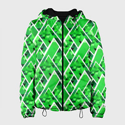 Куртка с капюшоном женская Зелёные треугольники и белые полосы, цвет: 3D-черный