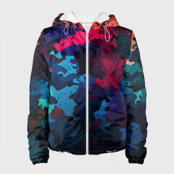 Куртка с капюшоном женская Хаотичный яркий камуфляж, цвет: 3D-белый