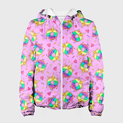 Куртка с капюшоном женская Пончики единороги, цвет: 3D-белый