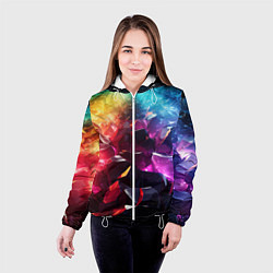 Куртка с капюшоном женская Радужные блестящие камни, цвет: 3D-белый — фото 2