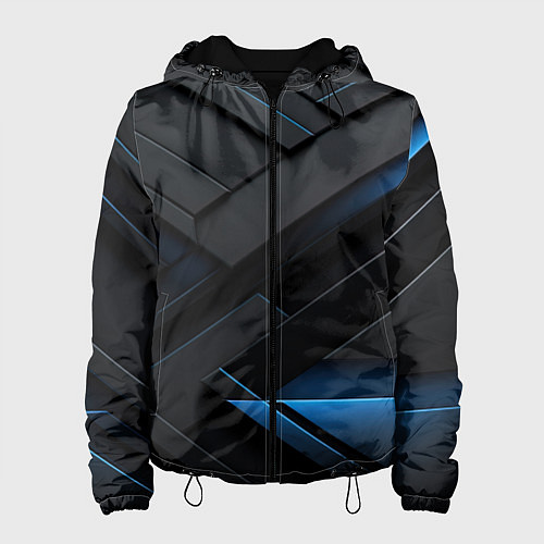 Женская куртка Голубая неоновая полоса на черном / 3D-Черный – фото 1