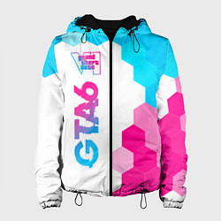 Куртка с капюшоном женская GTA6 neon gradient style по-вертикали, цвет: 3D-черный