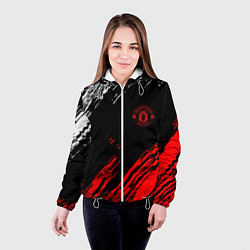 Куртка с капюшоном женская ФК Манчестер Юнайтед спортивные краски, цвет: 3D-белый — фото 2