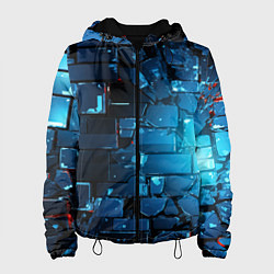 Куртка с капюшоном женская Синие абстрактные плиты, цвет: 3D-черный