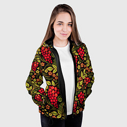 Куртка с капюшоном женская Хохломская роспись красные ягоды, цвет: 3D-черный — фото 2