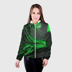 Куртка с капюшоном женская Зелёная сеть на чёрном фоне, цвет: 3D-белый — фото 2