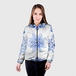 Куртка с капюшоном женская Снежинки в ряд, цвет: 3D-черный — фото 2