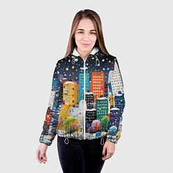 Куртка с капюшоном женская Новогодний ночной город, цвет: 3D-белый — фото 2