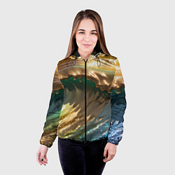 Куртка с капюшоном женская Перламутровые блестящие волны радужных цветов, цвет: 3D-черный — фото 2