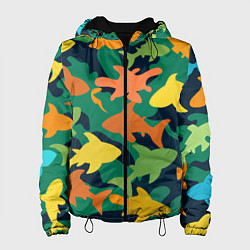 Куртка с капюшоном женская Камуфляж силуэты рыбок, цвет: 3D-черный