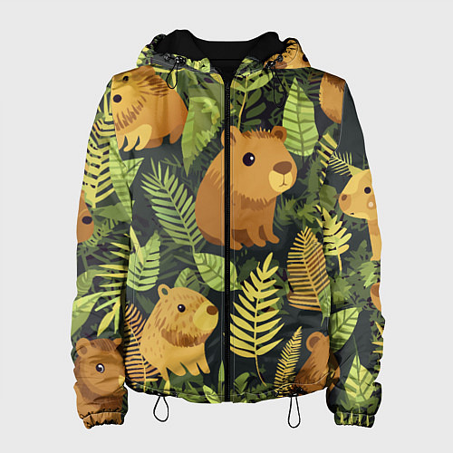 Женская куртка Капибары - лесной маскировочный камуфляж / 3D-Черный – фото 1