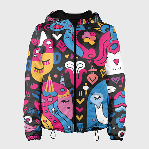 Женская куртка Абстрактные единороги / 3D-Черный – фото 1