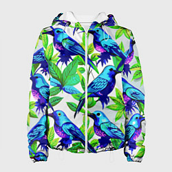 Куртка с капюшоном женская Паттерн маленькое синее колибри, цвет: 3D-белый