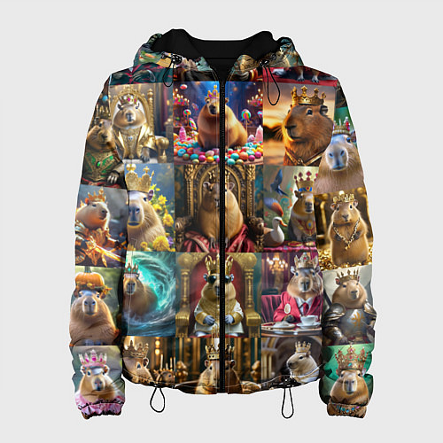 Женская куртка Коллаж много капибар в короне / 3D-Черный – фото 1