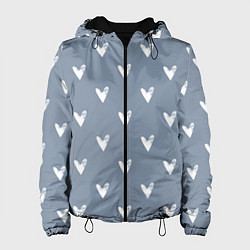 Куртка с капюшоном женская Белые сердечки на серо-голубом, цвет: 3D-черный