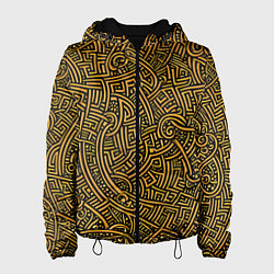 Куртка с капюшоном женская Золотые узоры на черном фоне, цвет: 3D-черный