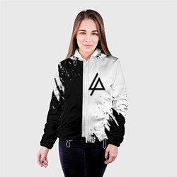 Куртка с капюшоном женская Linkin park краски чёрнобелый, цвет: 3D-белый — фото 2