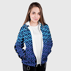 Куртка с капюшоном женская Синие стрелки на чёрном фоне киберпанк, цвет: 3D-белый — фото 2