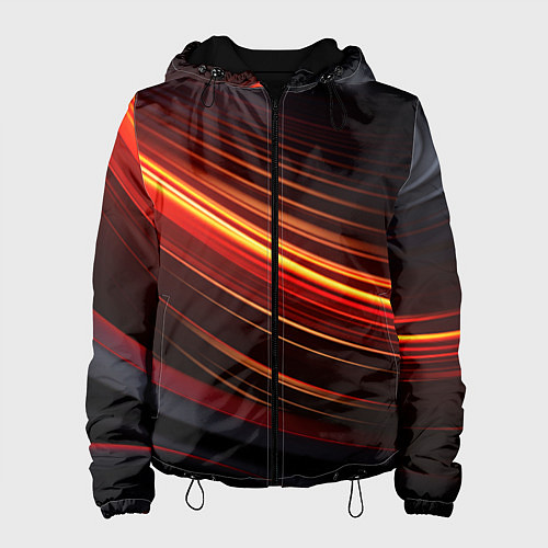 Женская куртка Яркая оранжевая полосы на черной абстракции / 3D-Черный – фото 1