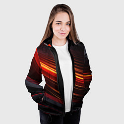 Куртка с капюшоном женская Яркая оранжевая полосы на черной абстракции, цвет: 3D-черный — фото 2