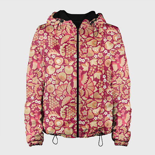 Женская куртка Русский сад с птицами и плодами: паттерн / 3D-Черный – фото 1