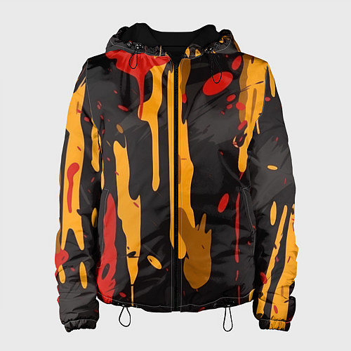 Женская куртка Красные желтые оранжевые пятна краски абстракция / 3D-Черный – фото 1