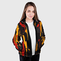 Куртка с капюшоном женская Красные желтые оранжевые пятна краски абстракция, цвет: 3D-черный — фото 2