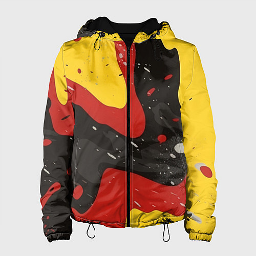 Женская куртка Красные желтые оранжевые пятна краски абстракция / 3D-Черный – фото 1