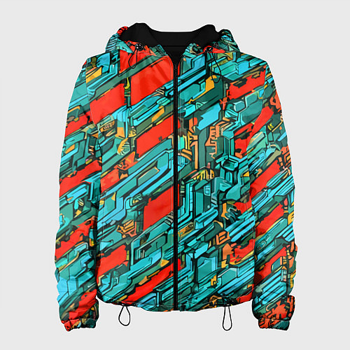 Женская куртка Голубые фрагменты на красном фоне / 3D-Черный – фото 1