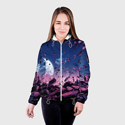 Куртка с капюшоном женская Абстрактные частицы в космосе, цвет: 3D-белый — фото 2