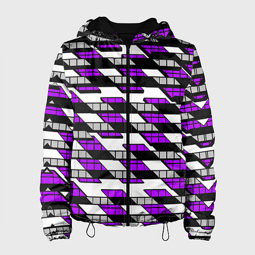 Женская куртка Фиолетовые треугольники и квадраты на белом фоне / 3D-Черный – фото 1