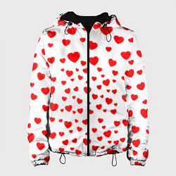 Куртка с капюшоном женская Любовь паттерн сердца, цвет: 3D-черный