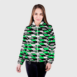 Куртка с капюшоном женская Зелёные четырёхугольники на белом фоне, цвет: 3D-белый — фото 2