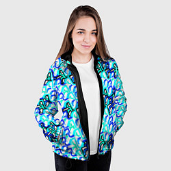 Куртка с капюшоном женская Синий узор и бело-чёрная обводка, цвет: 3D-черный — фото 2