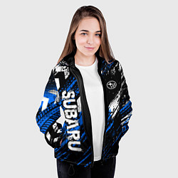 Куртка с капюшоном женская Subaru - sport style, цвет: 3D-черный — фото 2