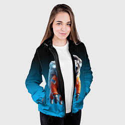 Куртка с капюшоном женская Далматинец космонавт в открытом космосе, цвет: 3D-черный — фото 2