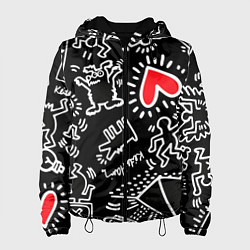 Куртка с капюшоном женская Kit Haring little men, цвет: 3D-черный