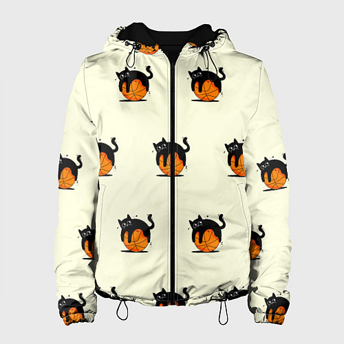 Женская куртка Черный котик на баскетбольном мяче узор / 3D-Черный – фото 1