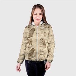 Куртка с капюшоном женская Эскизы сов тетрадный лист в клетку, цвет: 3D-белый — фото 2