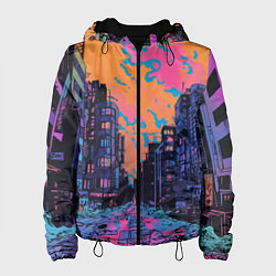 Куртка с капюшоном женская Киберпанк город в стиле комиксов, цвет: 3D-черный