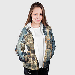 Куртка с капюшоном женская Татуировки племени майя пэчворк, цвет: 3D-белый — фото 2