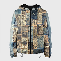 Куртка с капюшоном женская Татуировки племени майя пэчворк, цвет: 3D-черный
