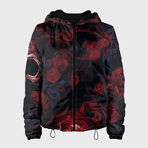Женская куртка Черепа и алые розы / 3D-Черный – фото 1