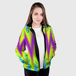 Куртка с капюшоном женская Неоновые зигзаги, цвет: 3D-черный — фото 2