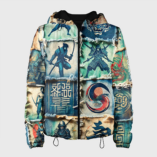 Женская куртка Самураи на пэчворк дениме / 3D-Черный – фото 1