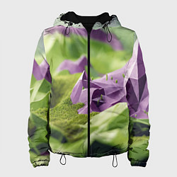 Куртка с капюшоном женская Геометрический пейзаж фиолетовый и зеленый, цвет: 3D-черный