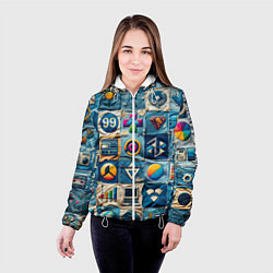 Куртка с капюшоном женская Пэчворк деним из девяностых, цвет: 3D-белый — фото 2