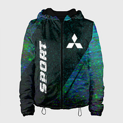 Куртка с капюшоном женская Mitsubishi sport glitch blue, цвет: 3D-черный