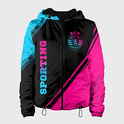 Куртка с капюшоном женская Sporting - neon gradient вертикально, цвет: 3D-черный